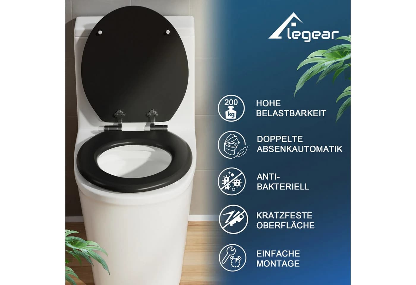 Elegear WC-Sitz mit Soft-Close-Mechanismus Schwarz MDF