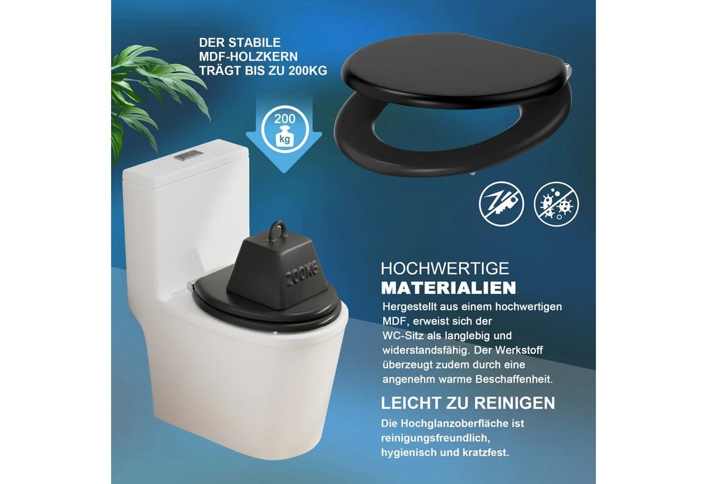 Elegear WC-Sitz mit Soft-Close-Mechanismus Schwarz MDF - Bild 4