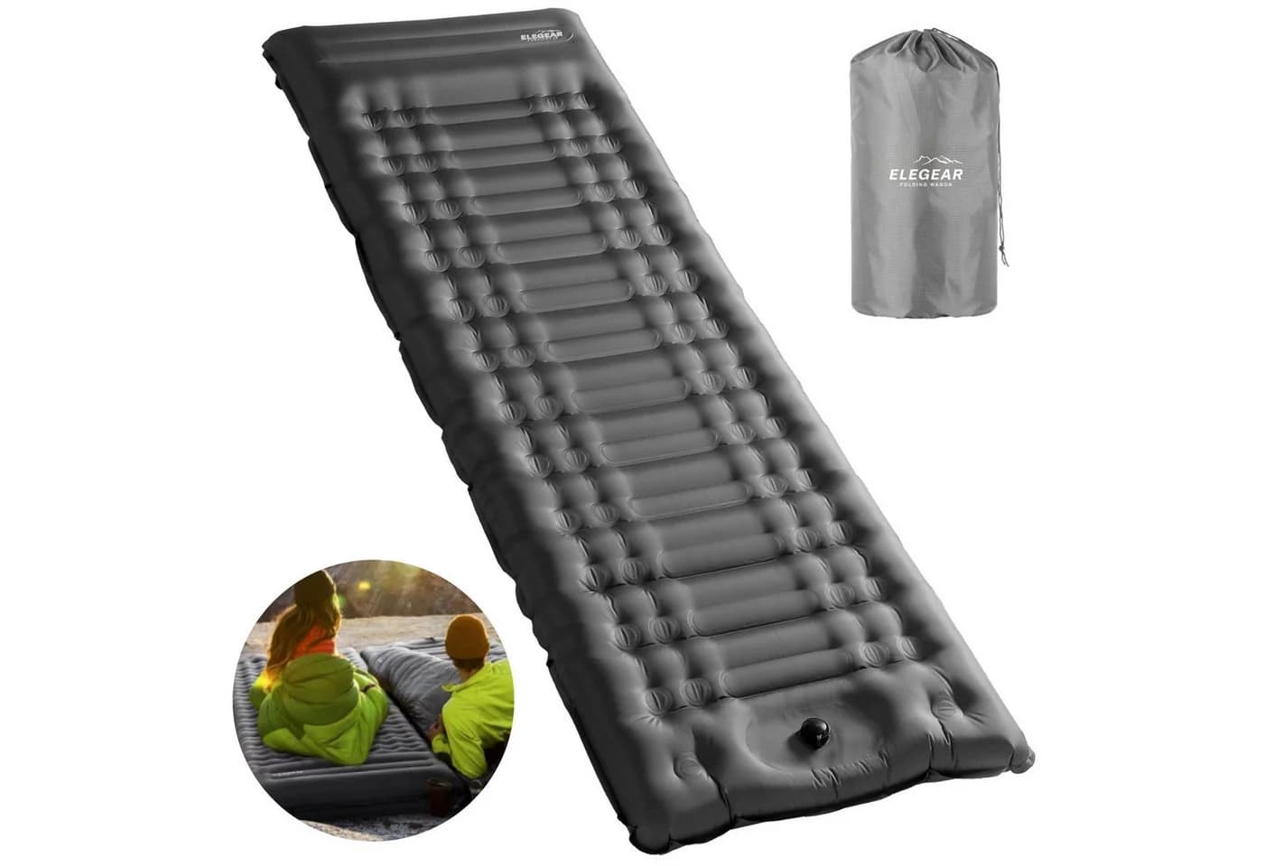 Elegear Isomatte 10cm dicke Campingmatte 200x65/140cm Aufblasbar Superleicht Grau - Bild 2