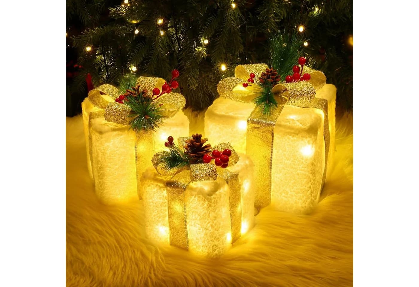 Elegear LED Geschenkbox 3er Set Silber Warmweiße LEDs Weihnachten - Bild 2
