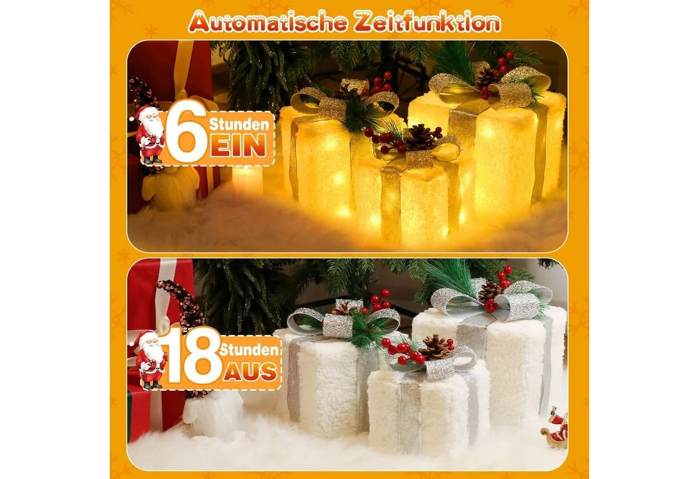 Elegear LED Geschenkbox 3er Set Silber Warmweiße LEDs Weihnachten - Bild 3