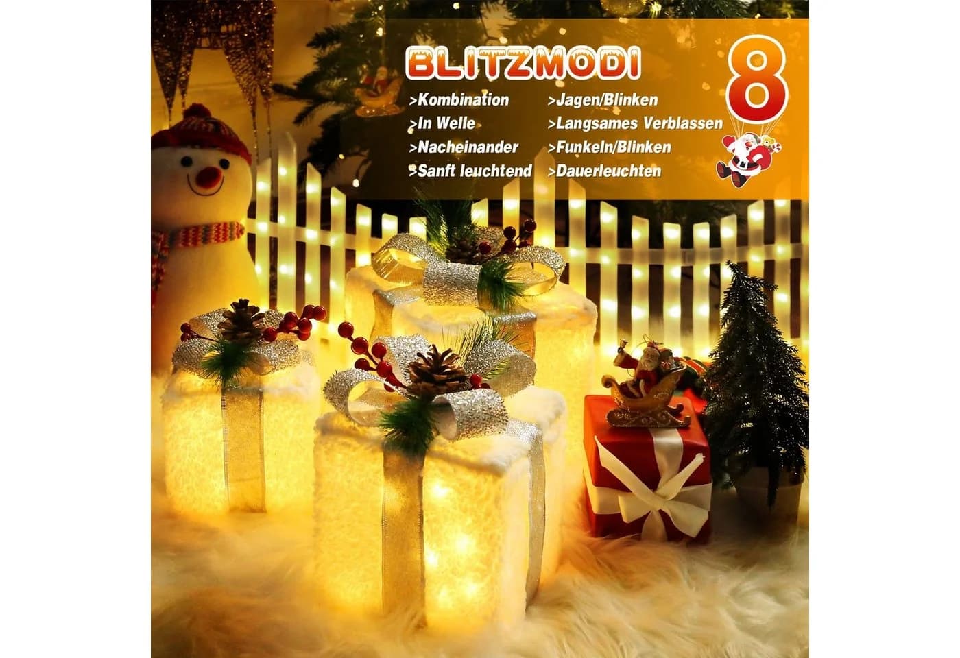 Elegear LED Geschenkbox 3er Set Silber Warmweiße LEDs Weihnachten - Bild 4