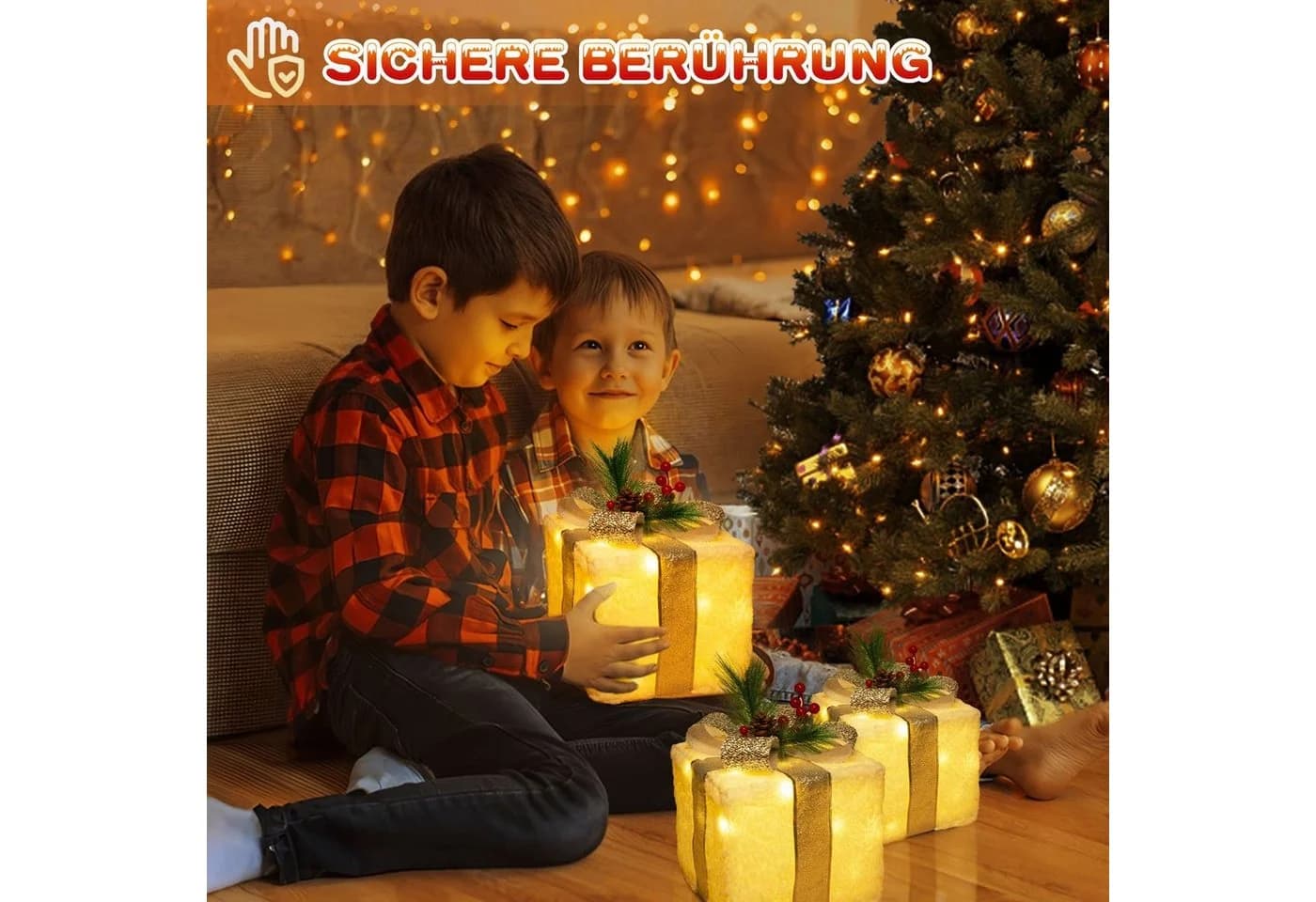 Elegear LED Geschenkbox 3er Set Silber Warmweiße LEDs Weihnachten - Bild 5