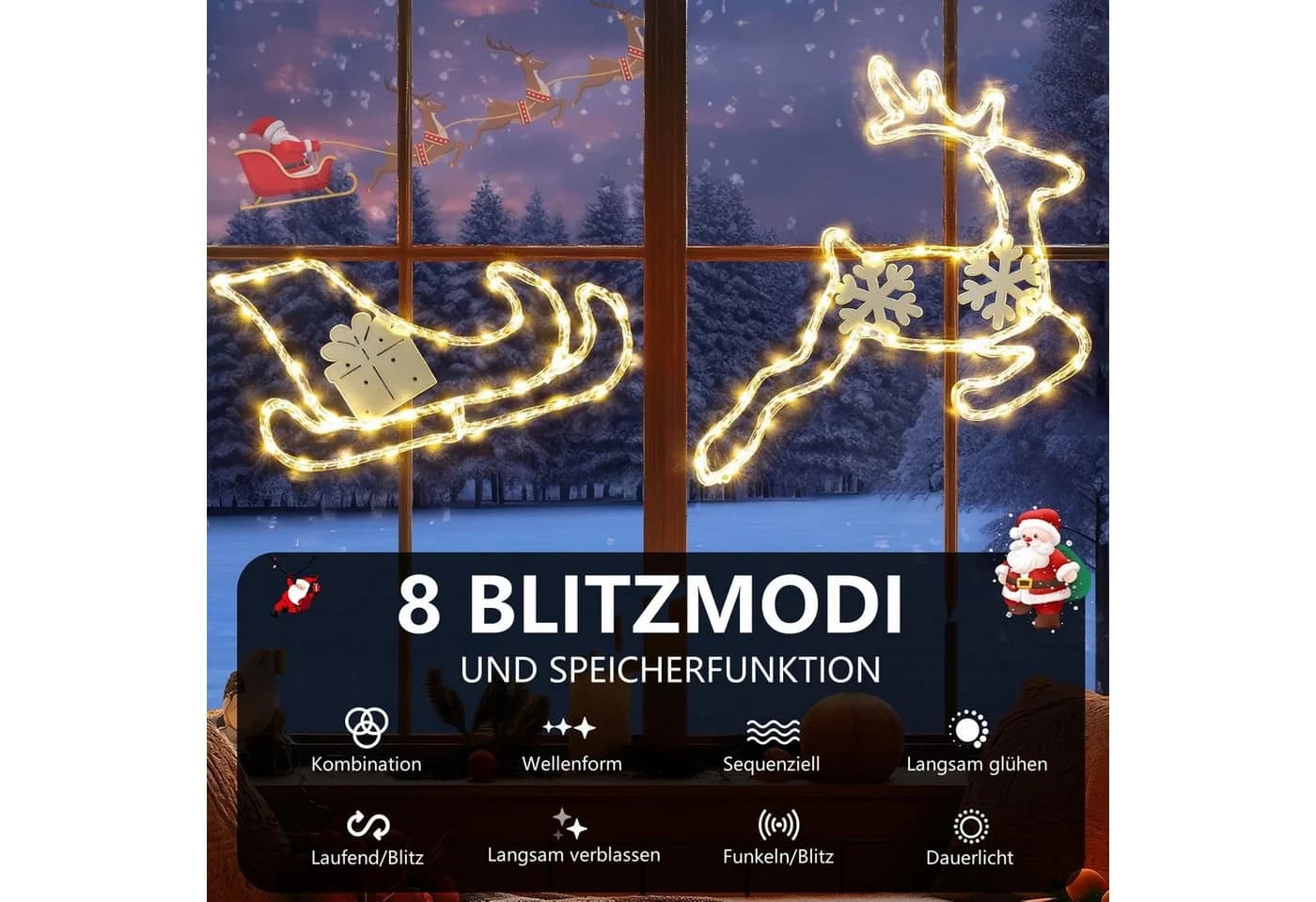 Elegear LED-Lichterkette Rentier mit Schlitten 95 LED Weiß - Bild 4