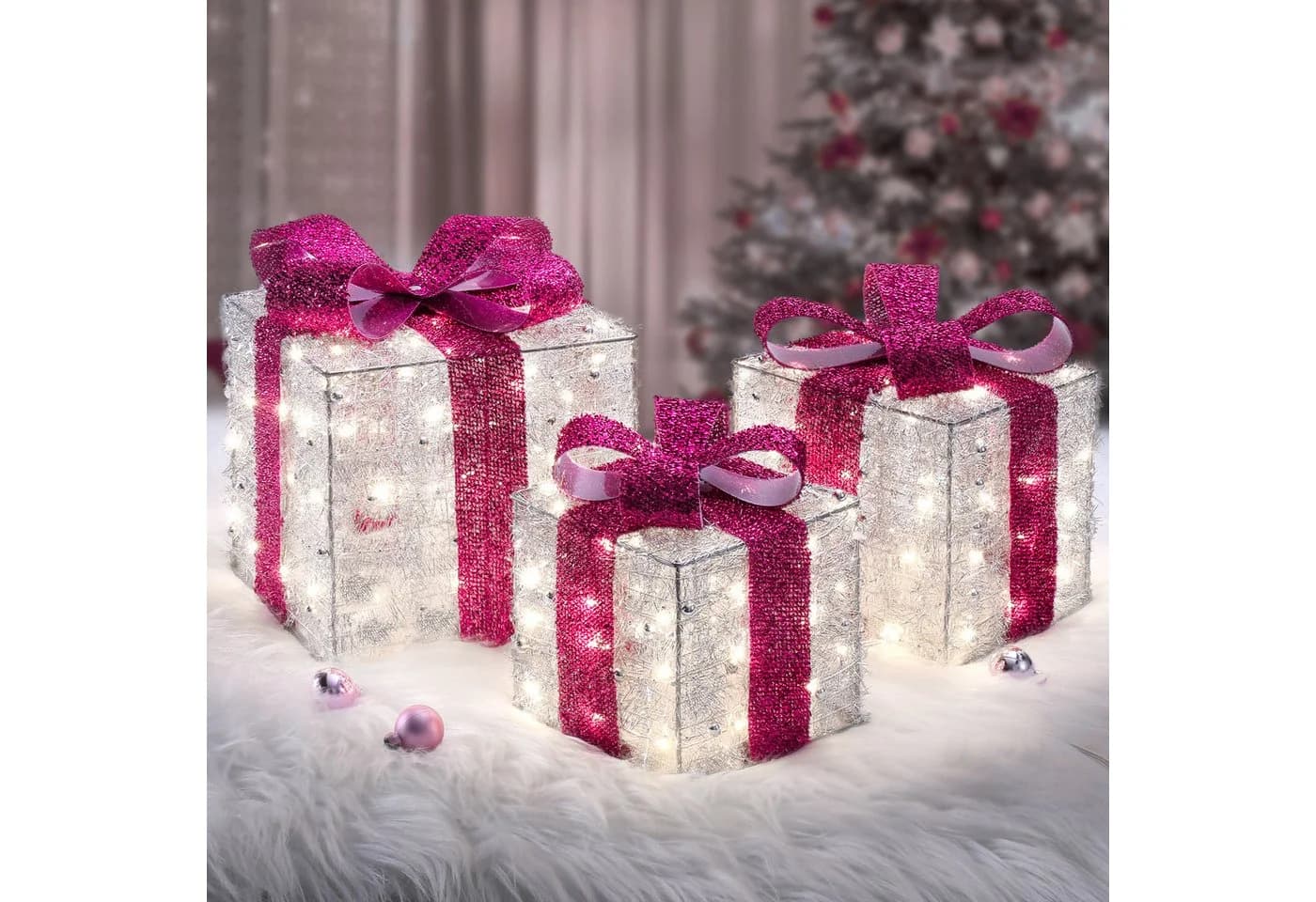 Elegear Weihnachtsfigur 3er Set LED Geschenkbox Rosa - Bild 2