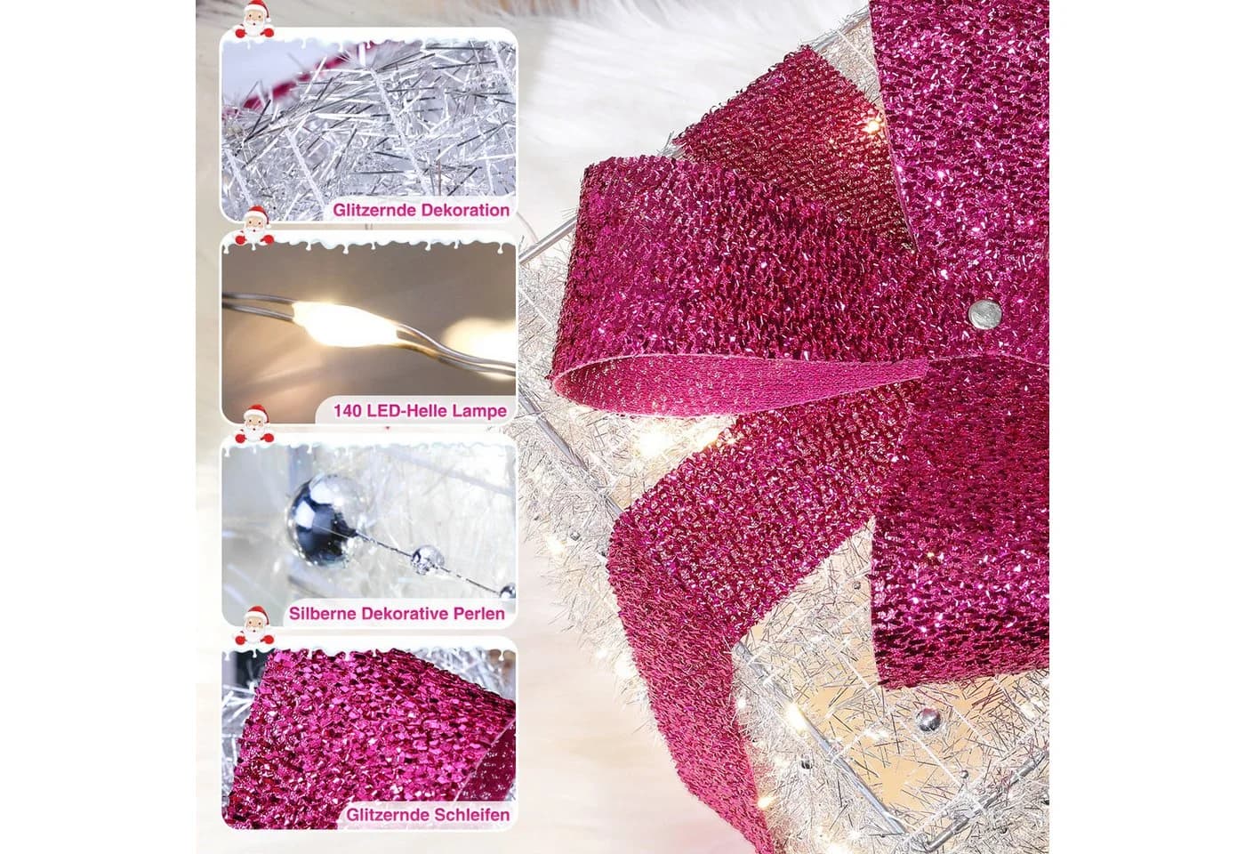 Elegear Weihnachtsfigur 3er Set LED Geschenkbox Rosa - Bild 4