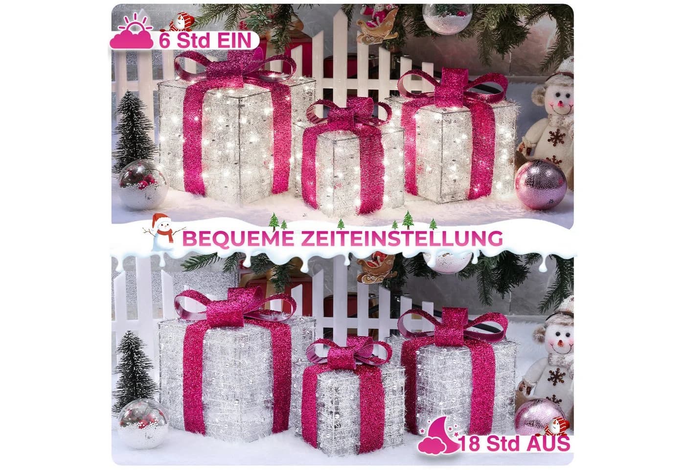 Elegear Weihnachtsfigur 3er Set LED Geschenkbox Rosa - Bild 5