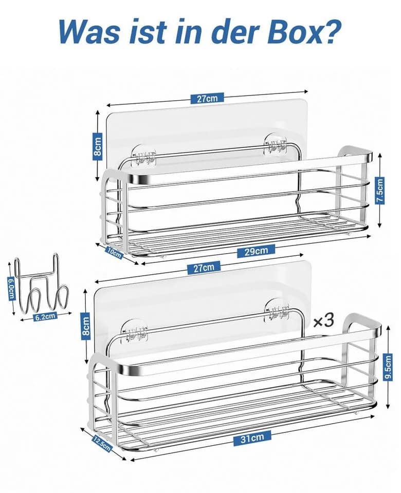 Elegear Duschablage Duschregal ohne Bohren 2 Stück Silber Edelstahl - Bild 5