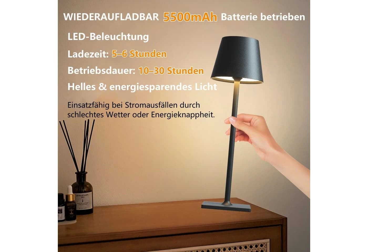Elegear LED Tischleuchte kabellos, höhenverstellbar, dimmbar, RGB-Farben - Bild 3