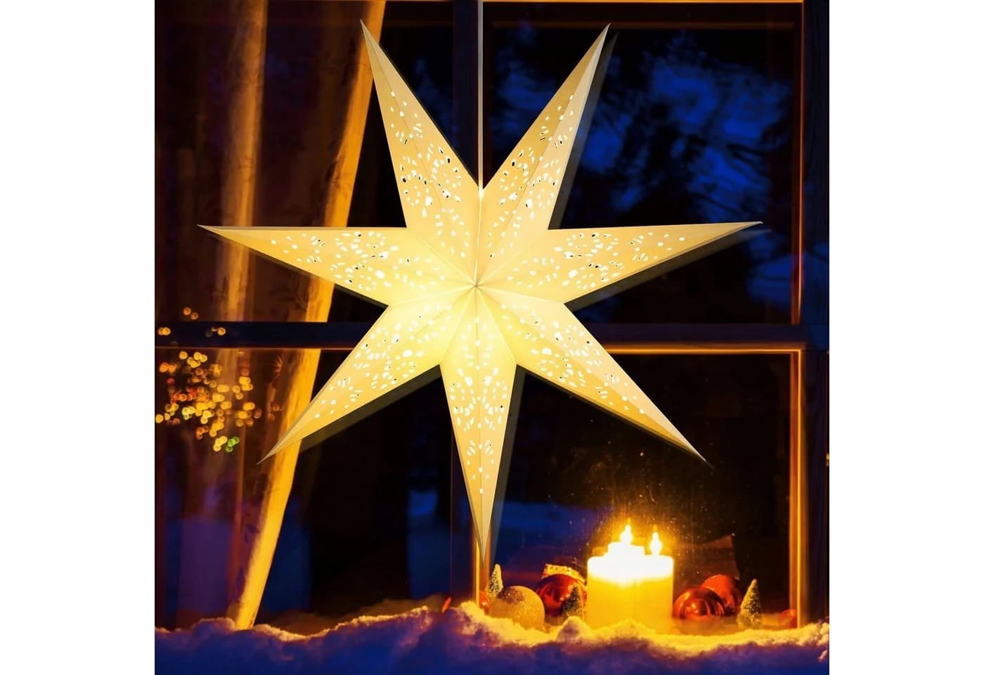 Elegear Origami-Stern 70 cm Beleuchtet Weihnachtsdekoration Warmweiß