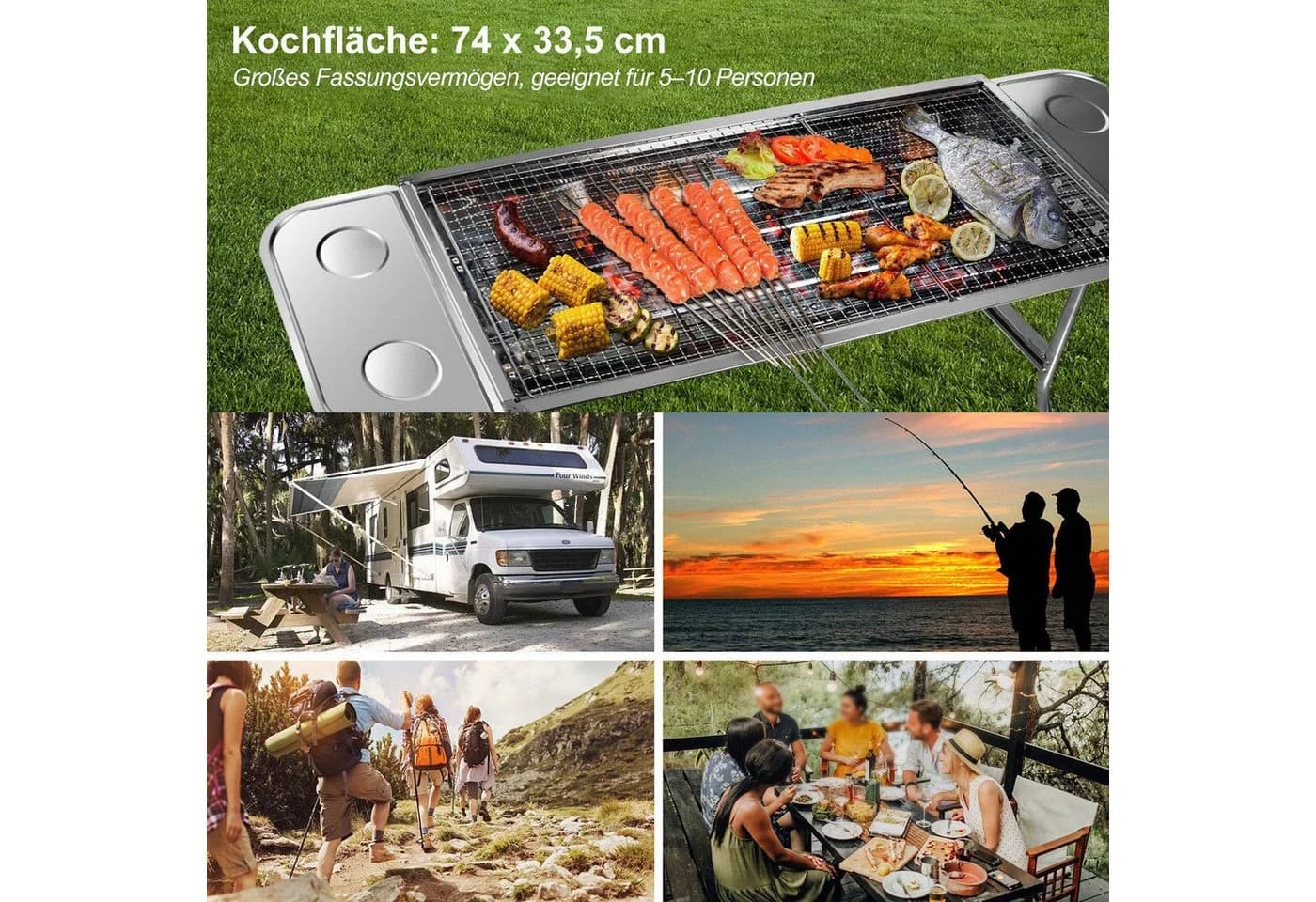 SunJas Holzkohlegrill CA-12 Edelstahl Klappgrill für 5-10 Personen