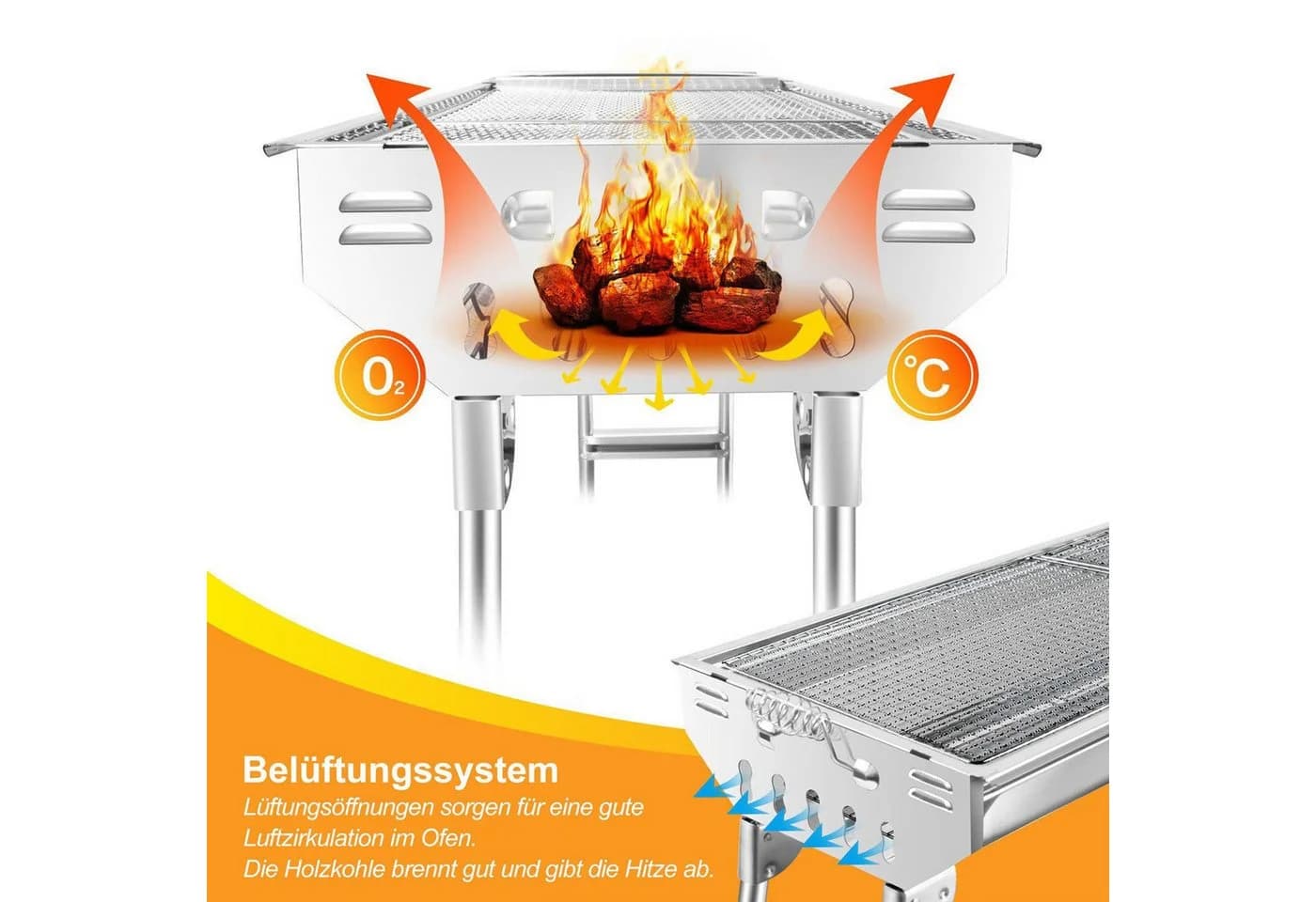 SunJas Holzkohlegrill CA-12 Edelstahl Klappgrill für 5-10 Personen - Bild 3