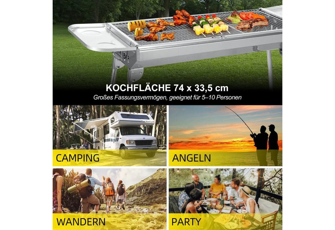 SunJas Holzkohlegrill CA-12 Edelstahl Klappgrill für 5-10 Personen - Bild 4