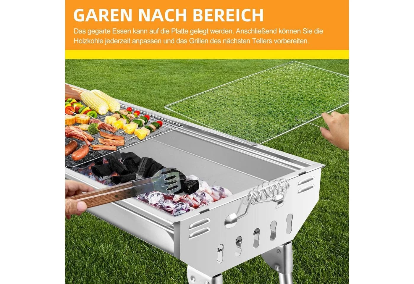 SunJas Holzkohlegrill CA-12 Edelstahl Klappgrill für 5-10 Personen - Bild 5