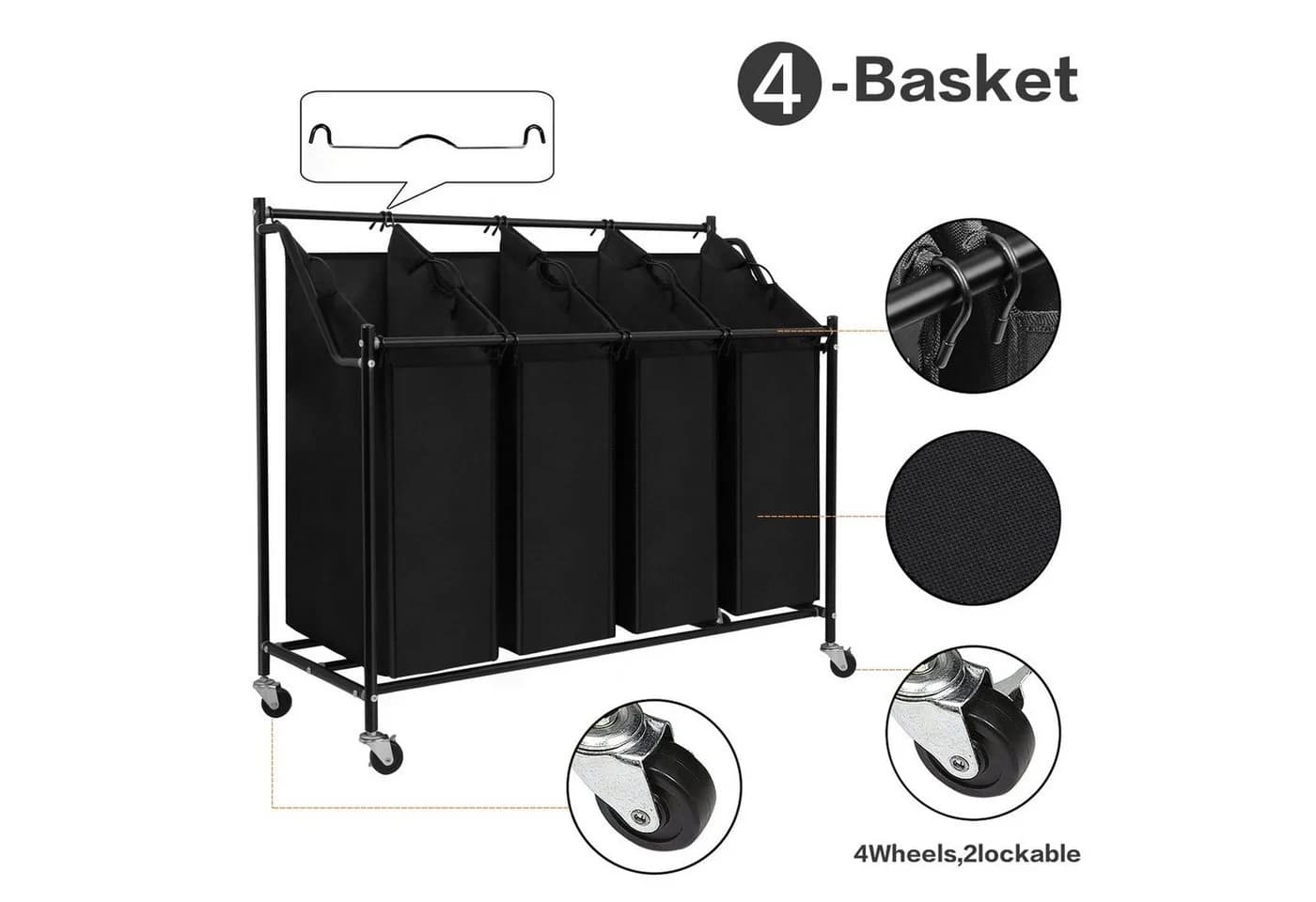 Mondeer Wäschekorb Wäschesortierer 4 Fächer 4 abnehmbare Stofftaschen - Bild 3