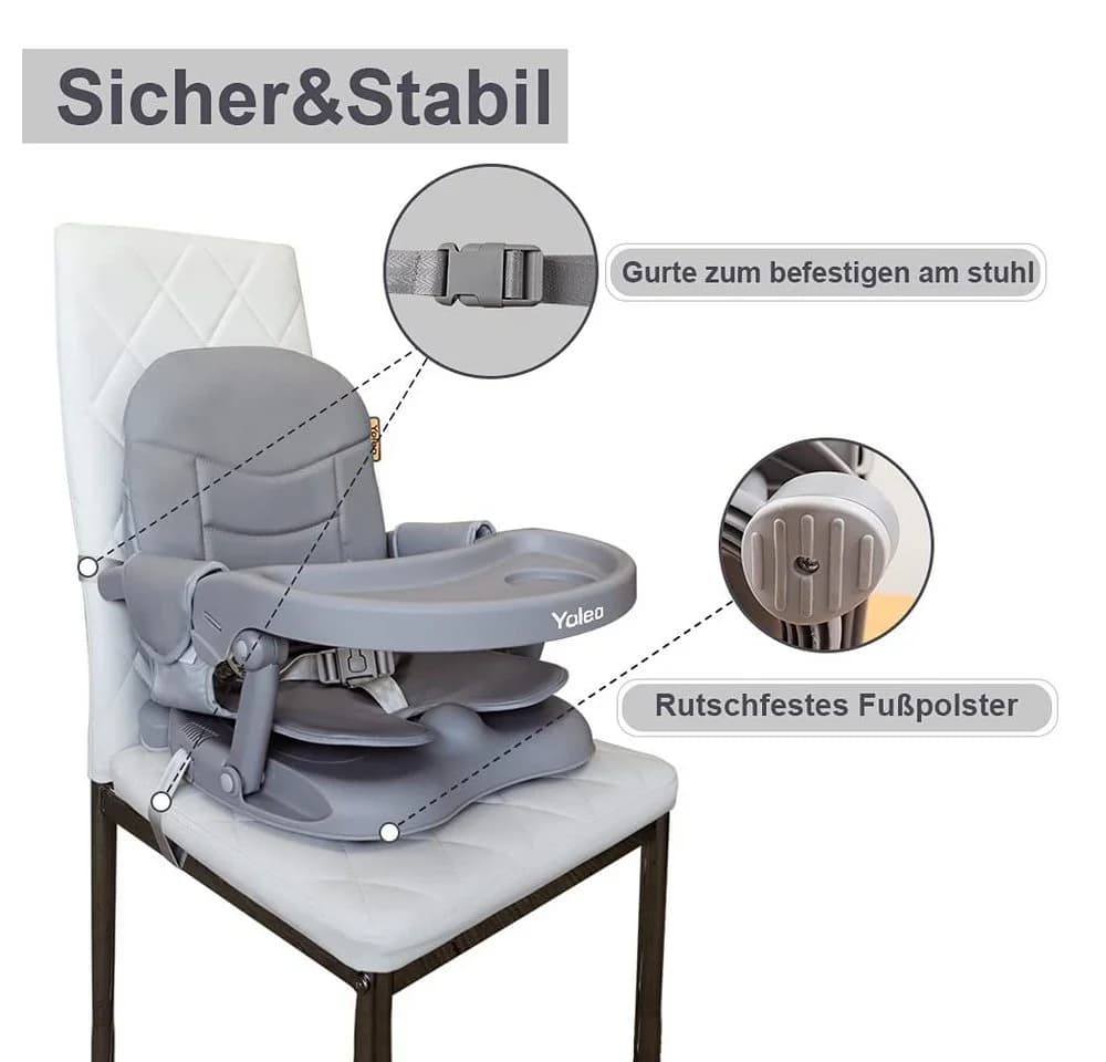 YOLEO Reisehochstuhl Sitzerhöhung Tragbar Booster Grau - Bild 4