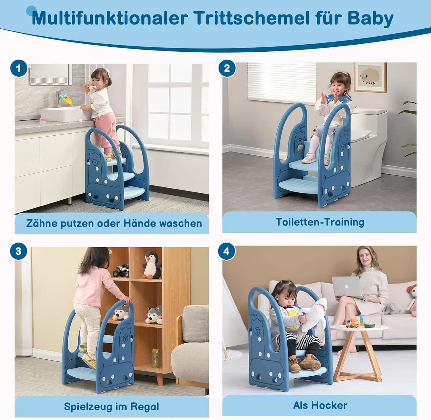 Onasti Tritthocker Dreistufiger Kinderhocker Blau Kunststoff - Bild 3