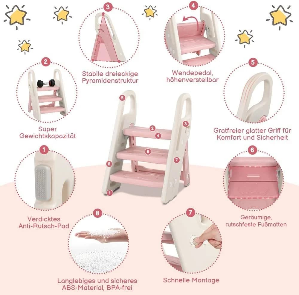 Onasti Tritthocker 3 Stufen Faltbar Rosa/Weiß - Bild 4