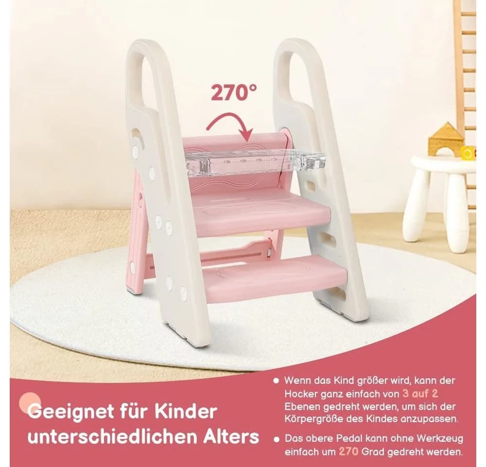 Onasti Tritthocker 3 Stufen Faltbar Rosa/Weiß - Bild 5