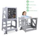 YOLEO Kinderstuhl 2 in 1 Lernturm mit Sicherheitsstange Grau Bild 1