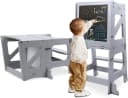 YOLEO Kinderstuhl 2 in 1 Lernturm mit Sicherheitsstange Grau Bild 2