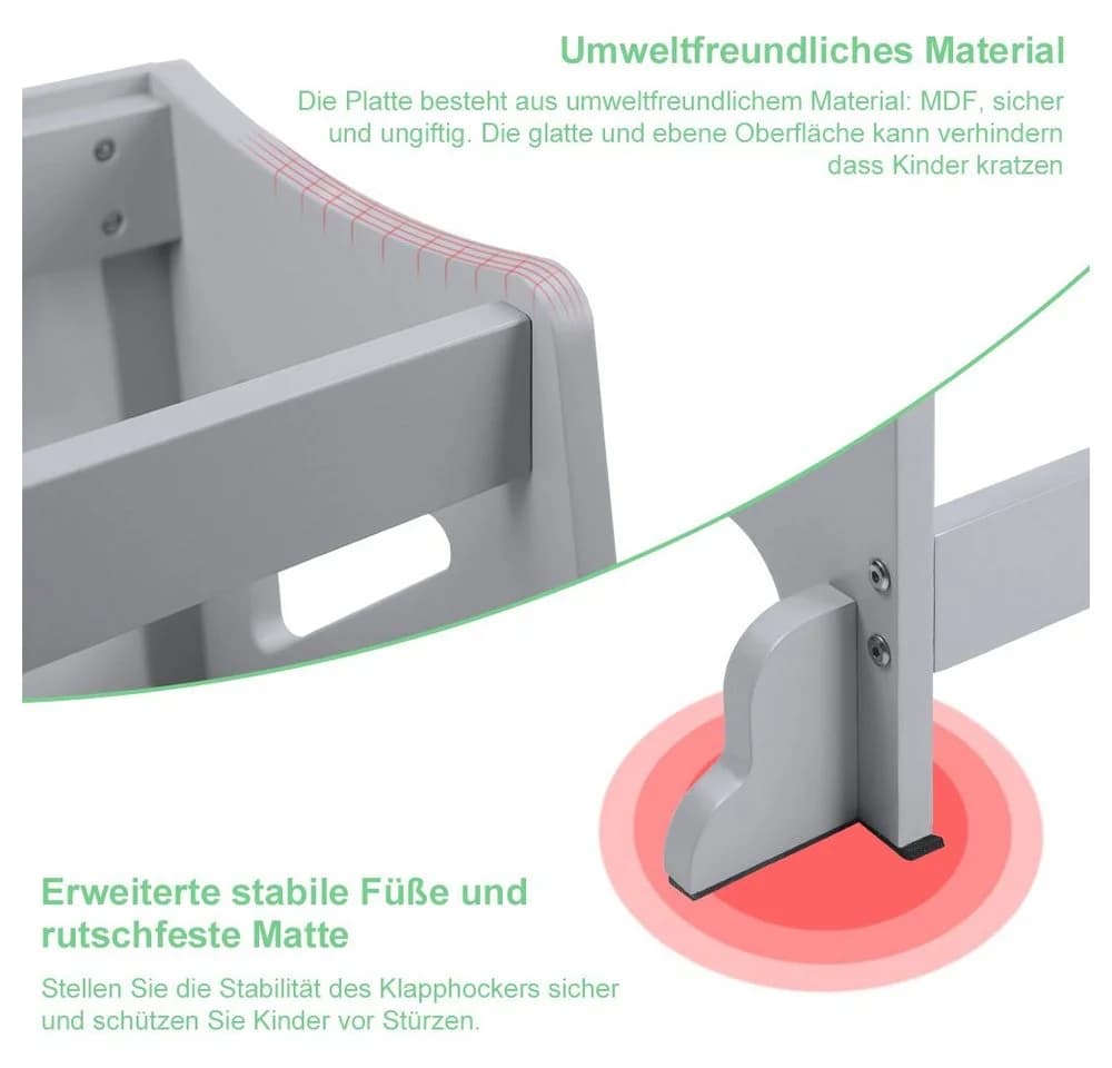 YOLEO Kinderstuhl 2 in 1 Lernturm mit Sicherheitsstange Grau - Bild 3