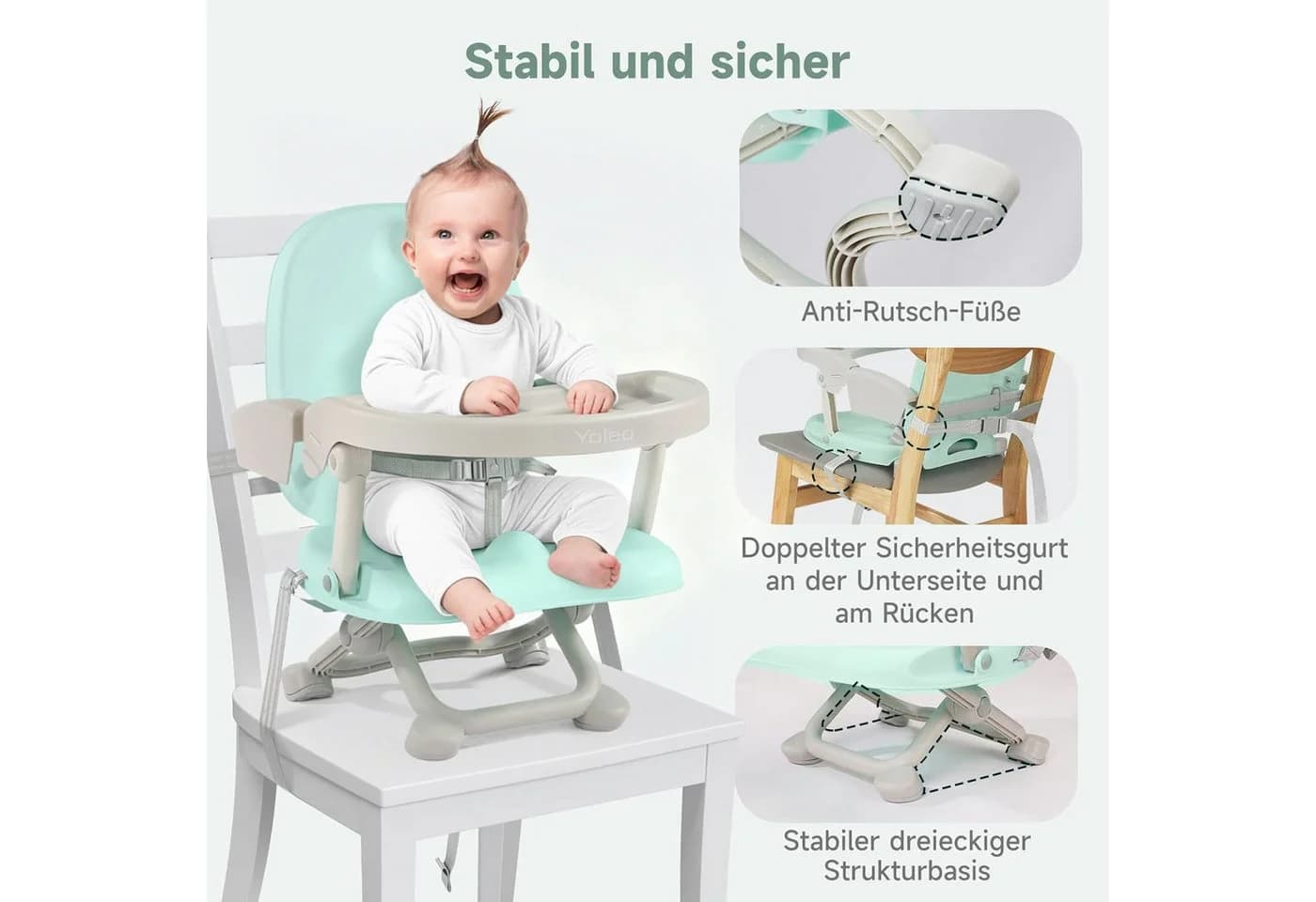 YOLEO Reisehochstuhl Sitzerhöhung Tragbar Booster mit Rückenlehne Grün - Bild 3