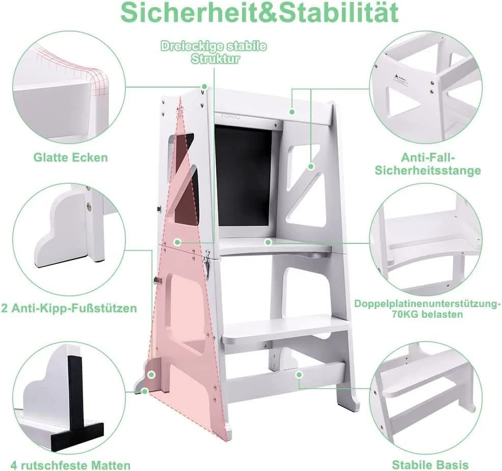 YOLEO Kinderstuhl 2 in 1 Lernturm mit Magnettafel Weiß - Bild 3