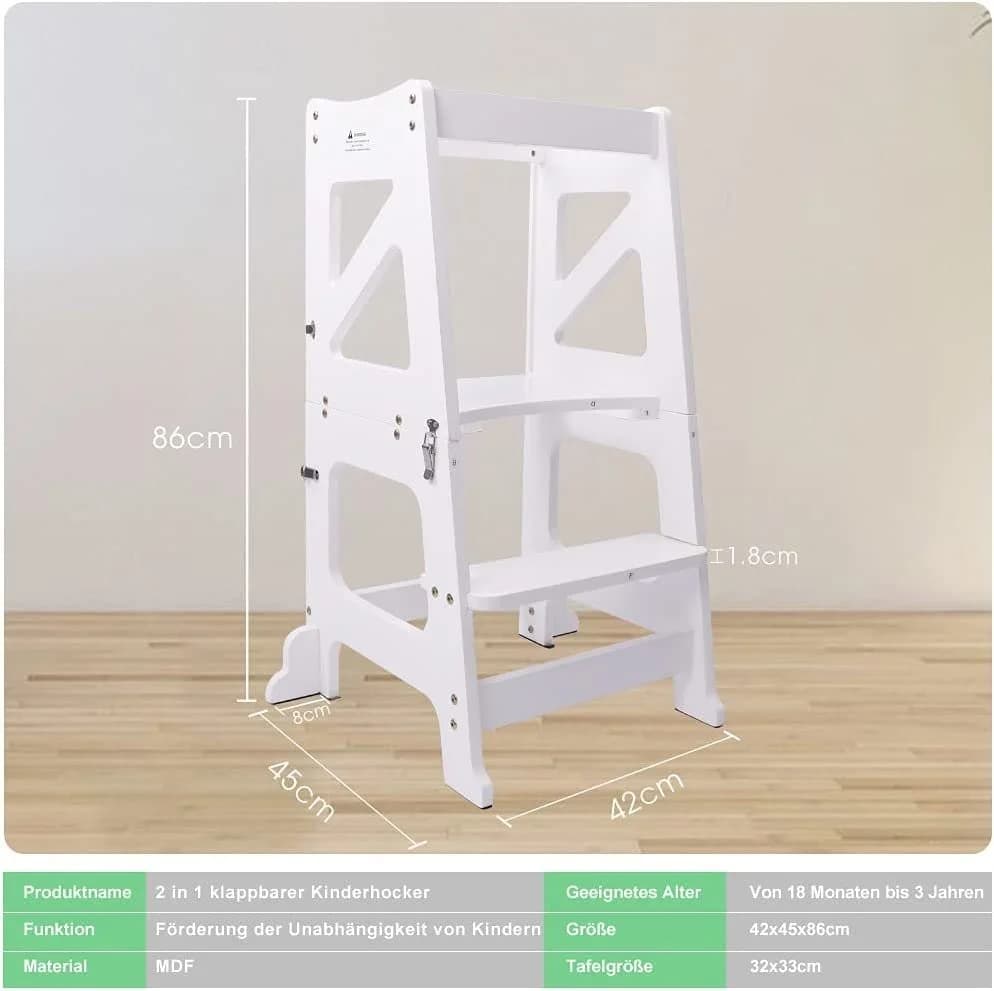 YOLEO Kinderstuhl 2 in 1 Lernturm mit Magnettafel Weiß - Bild 5