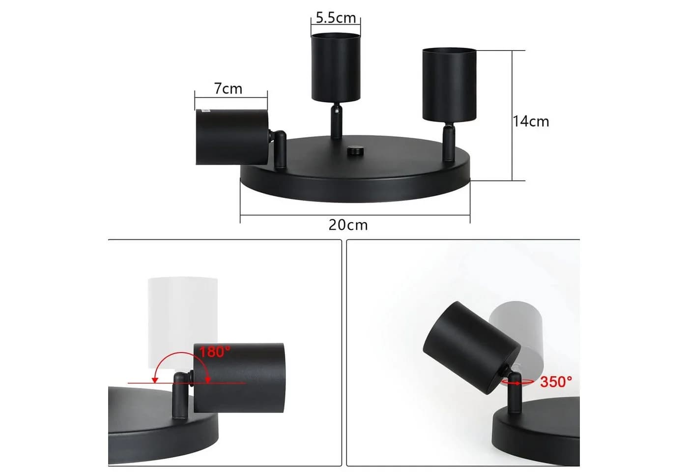 ZMH Deckenstrahler 3 Flammig Rund GU10 Schwenkbar 350° Spotleuchte Schwarz/Weiß - Bild 5