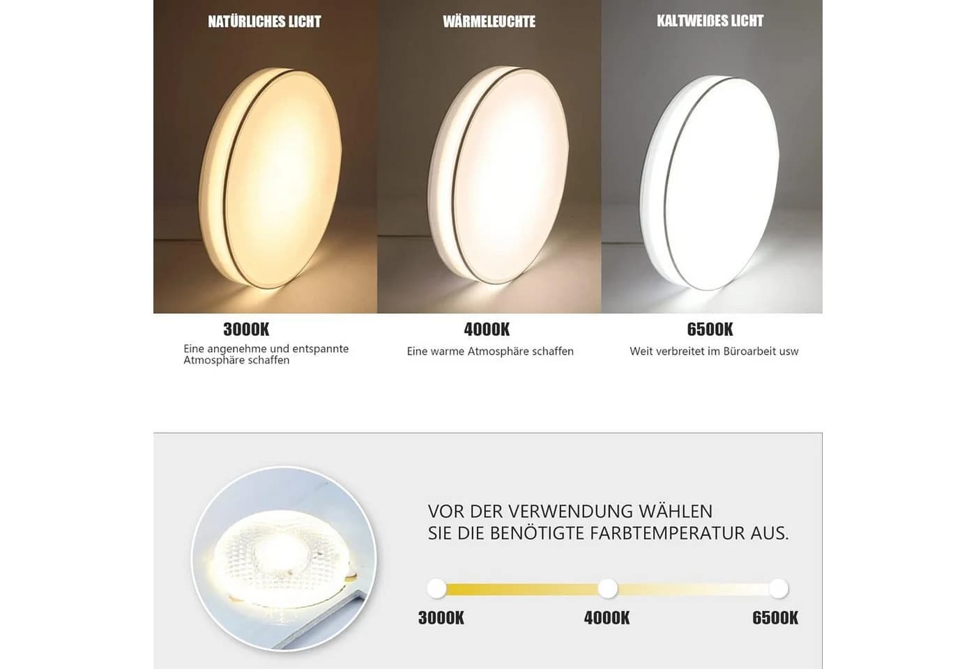 ZMH LED Deckenleuchte Weiß Rund mit Stoffschirm dimmbar - Bild 3