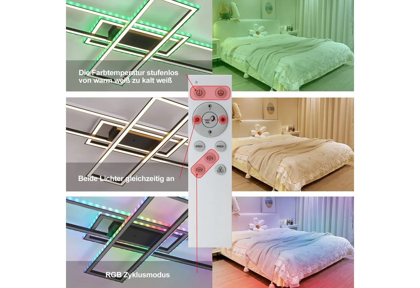 ZMH LED Deckenleuchte RGB Farbwechsel 50W Dimmbar mit Fernbedienung - Bild 3