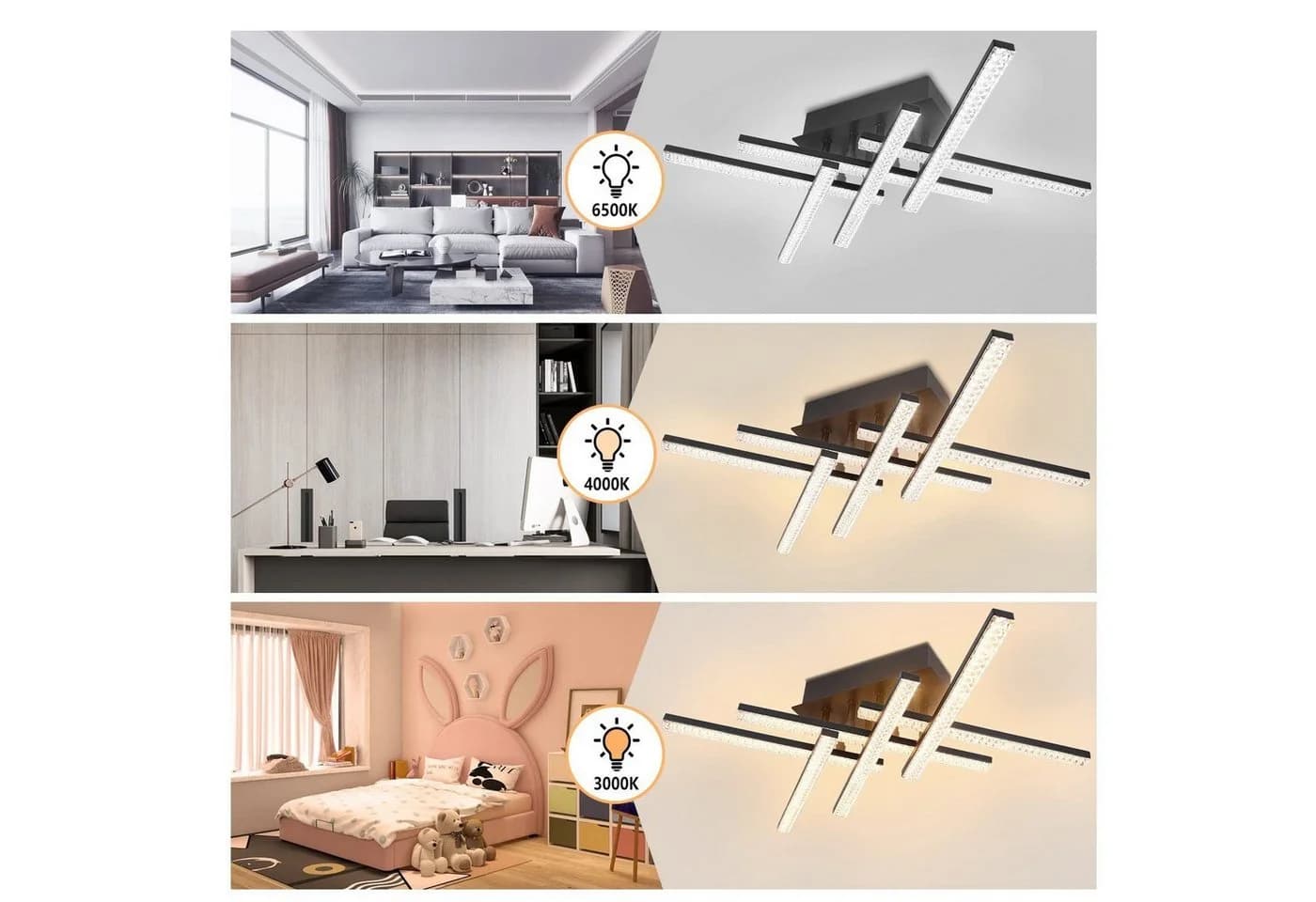 ZMH LED Deckenleuchte 52CM Schwarz Dimmbar Modern Schlafzimmer
