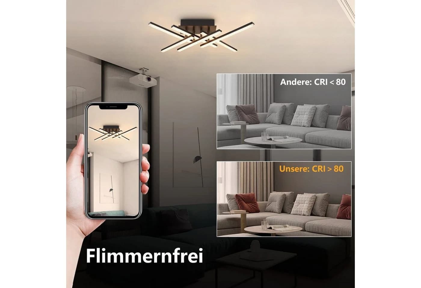 ZMH LED Deckenleuchte 52CM Schwarz Dimmbar Modern Schlafzimmer - Bild 4