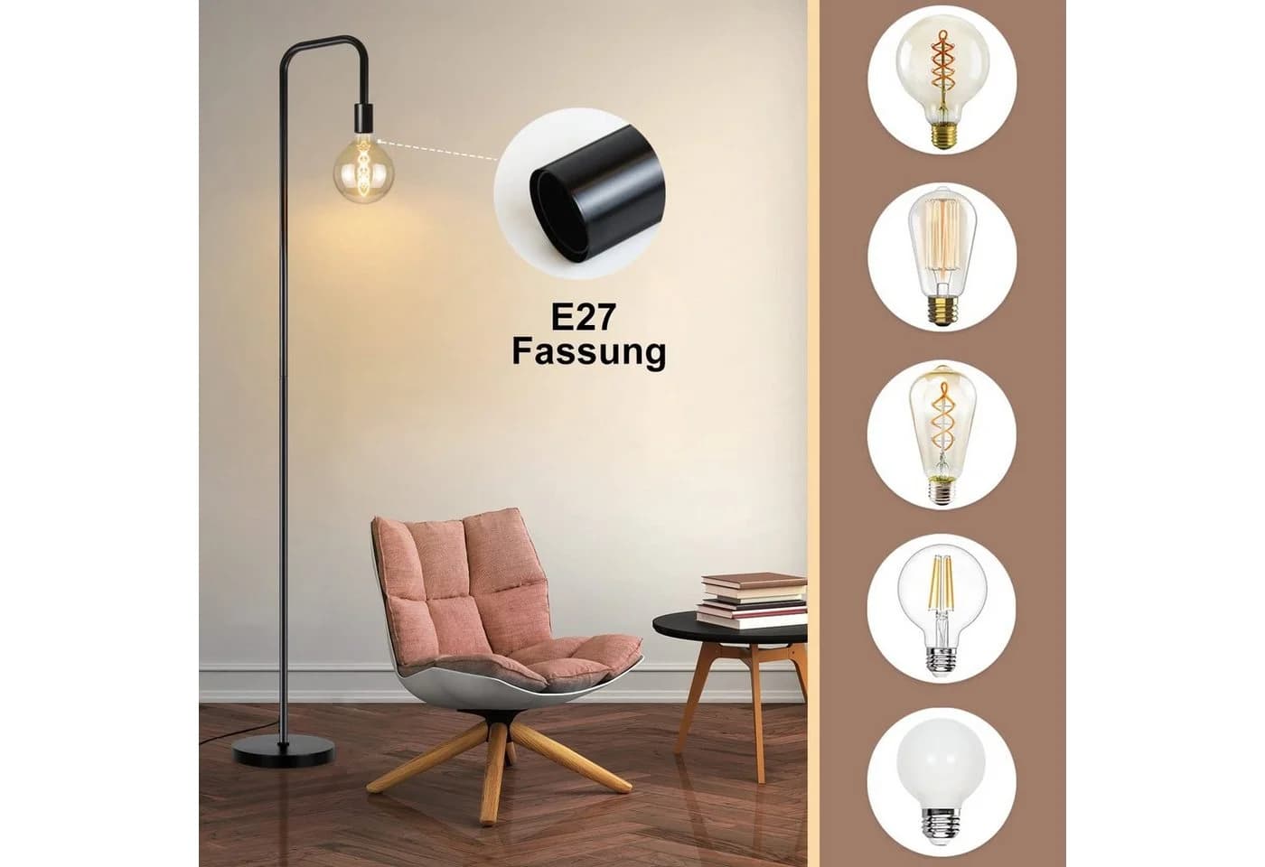 ZMH Stehlampe Vintage Schwarz Industrial Design Metall mit Fußschalter