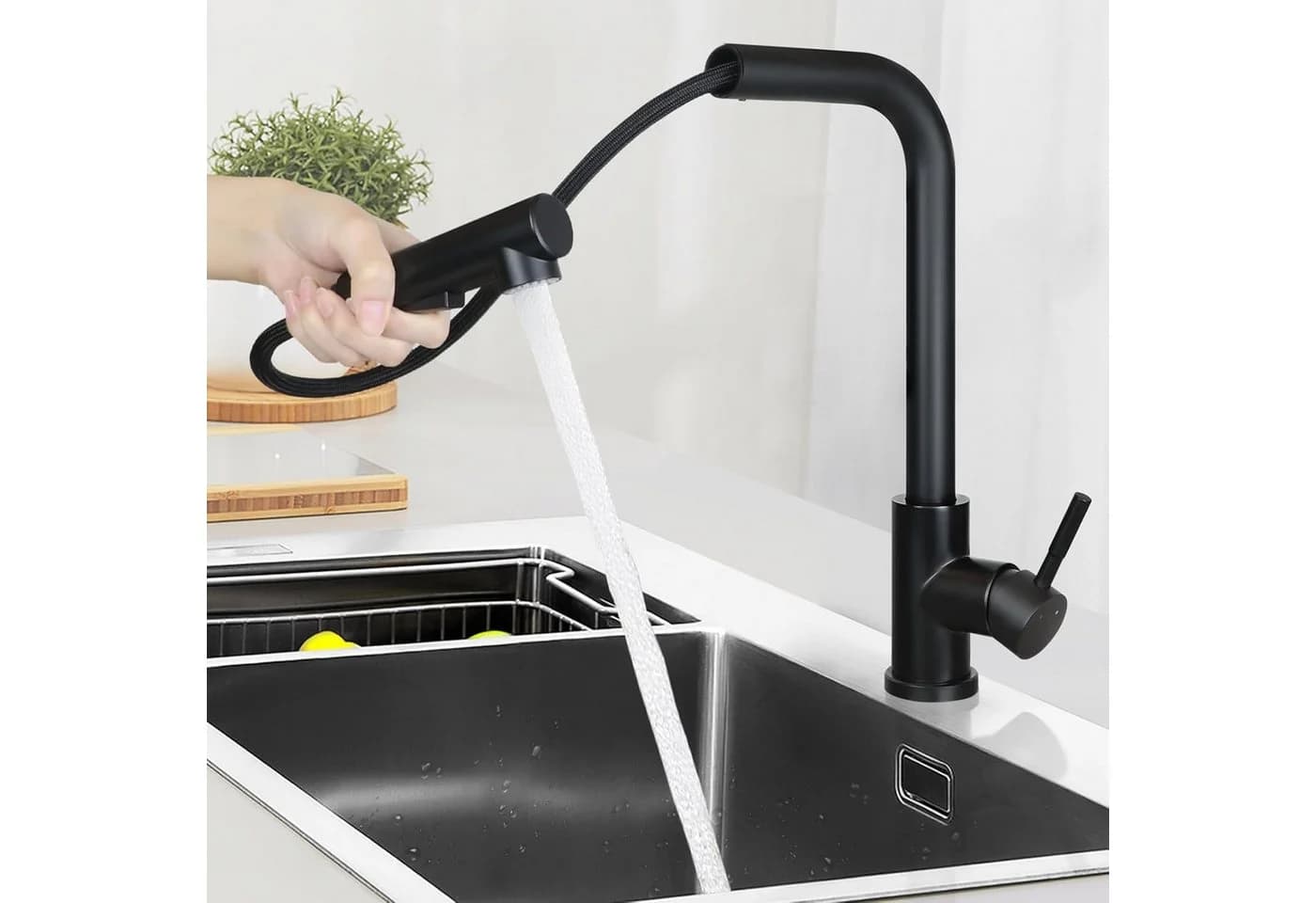 ZMH Küchenarmatur Ausziehbar mit Brause Mischbatterie 2 Strahlarten Schwarz - Bild 2