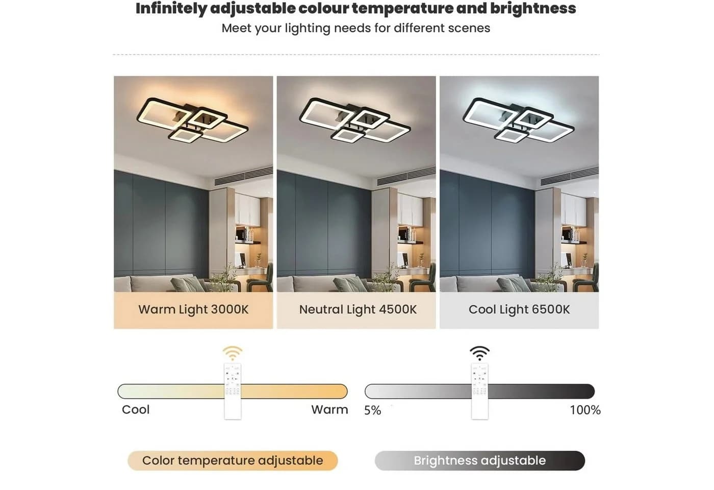 Riserva LED Deckenleuchte Schwarz 54W Stufenlos Dimmbar mit Fernbedienung - Bild 5