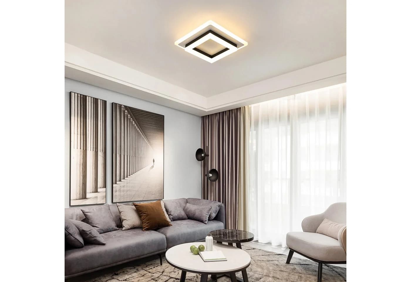 Riserva LED Deckenleuchte Modern Quadrat Schwarz Weiß 24W Warmweiß