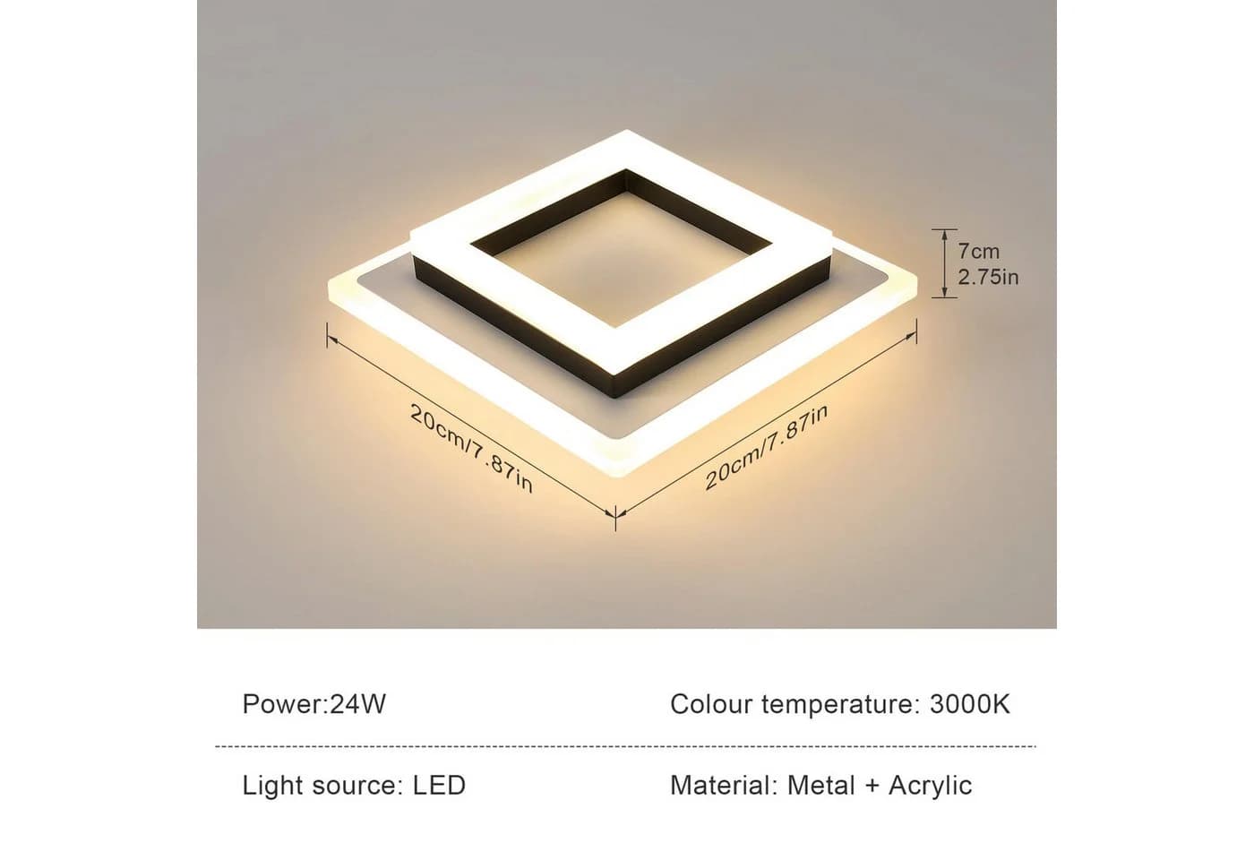 Riserva LED Deckenleuchte Modern Quadrat Schwarz Weiß 24W Warmweiß - Bild 3