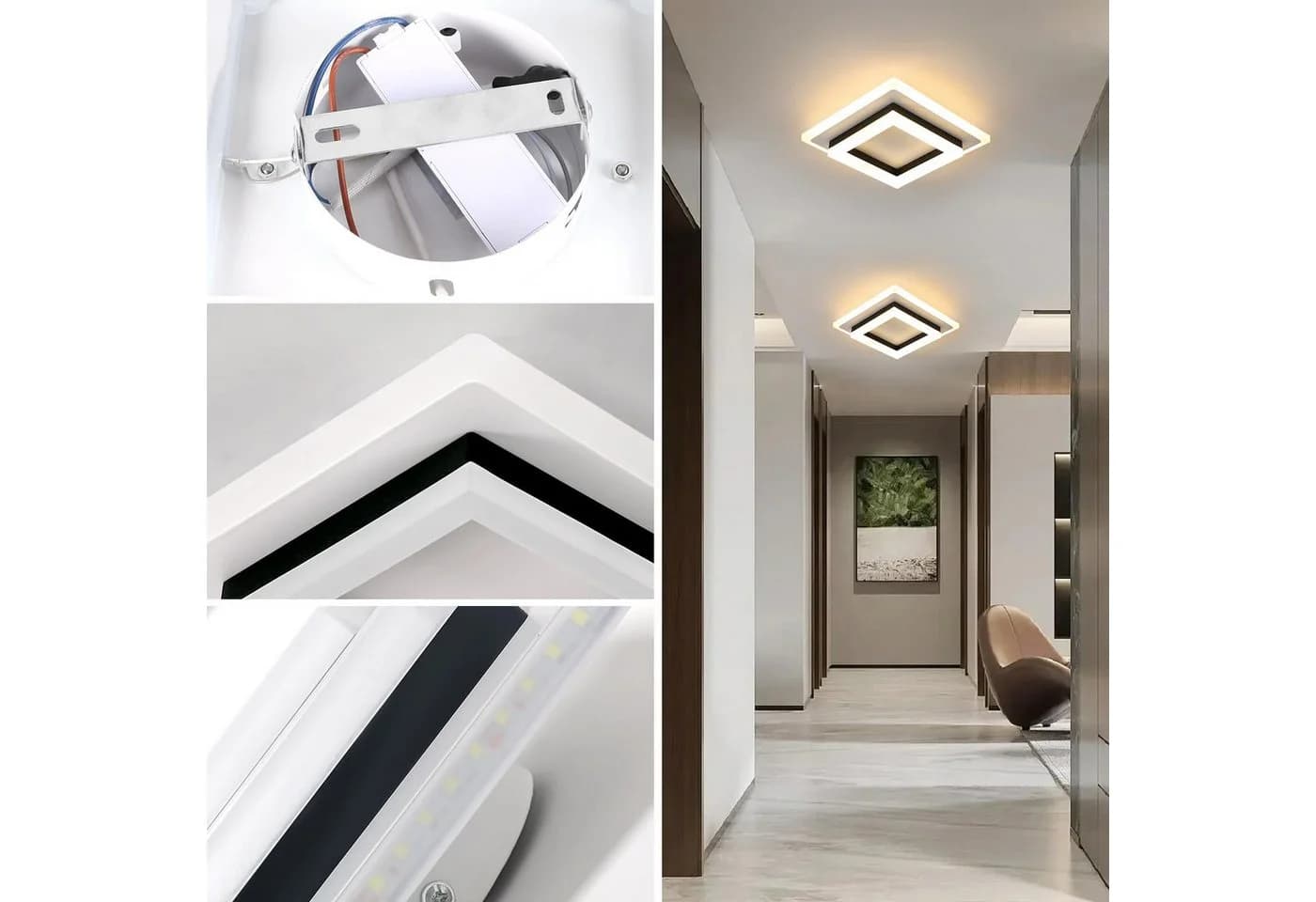 Riserva LED Deckenleuchte Modern Quadrat Schwarz Weiß 24W Warmweiß - Bild 4