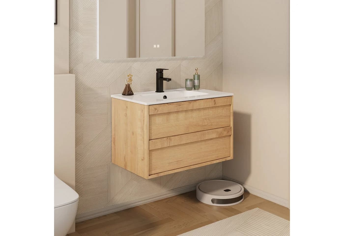 UEV Waschtisch mit Unterschrank 60/75/90cm Hängend mit Wasserhahn - Bild 3