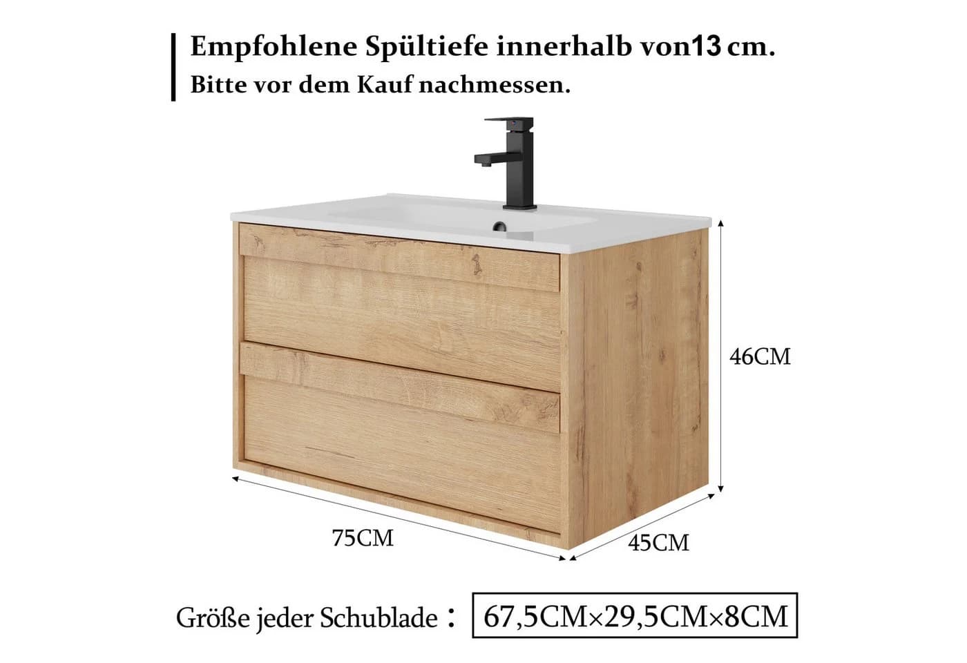 UEV Waschtisch mit Unterschrank 60/75/90cm Hängend mit Wasserhahn - Bild 4