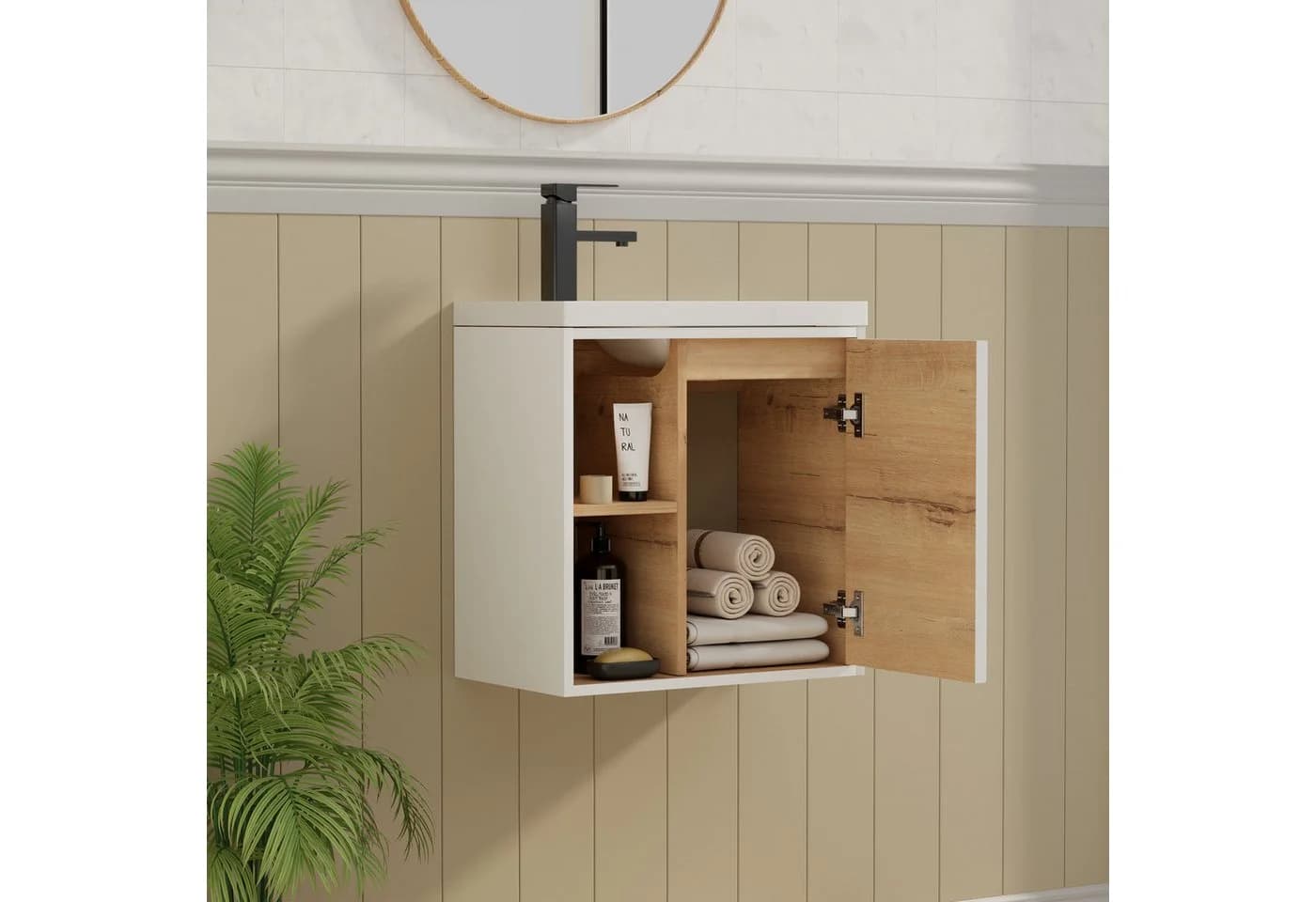 UEV Waschtisch 50,5 cm Komplett-Set mit Harzbecken Wasserhahn Pop-up-Ablassventil - Bild 3