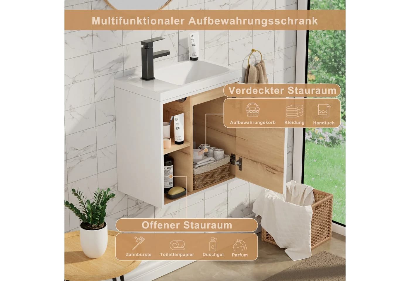 UEV Waschtisch 50,5 cm Komplett-Set mit Harzbecken Wasserhahn Pop-up-Ablassventil - Bild 5