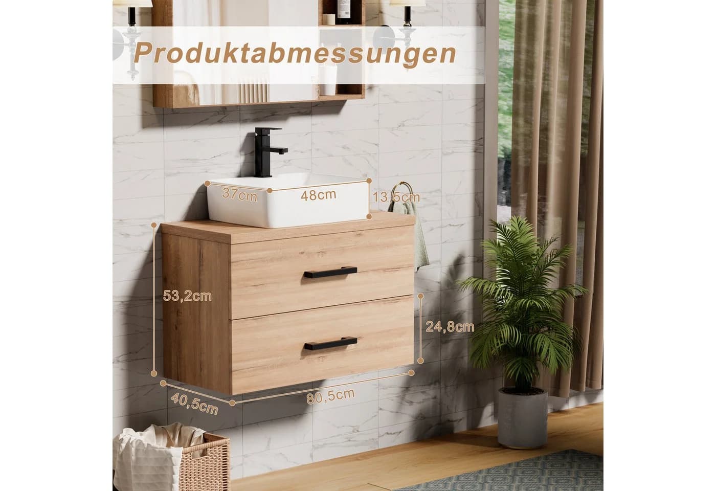 UEV Waschtisch mit Unterschrank und Keramikbecken, Soft-Close, Komplett-Set - Bild 4