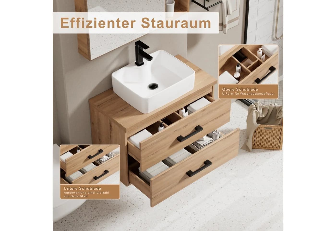 UEV Waschtisch mit Unterschrank und Keramikbecken, Soft-Close, Komplett-Set - Bild 5