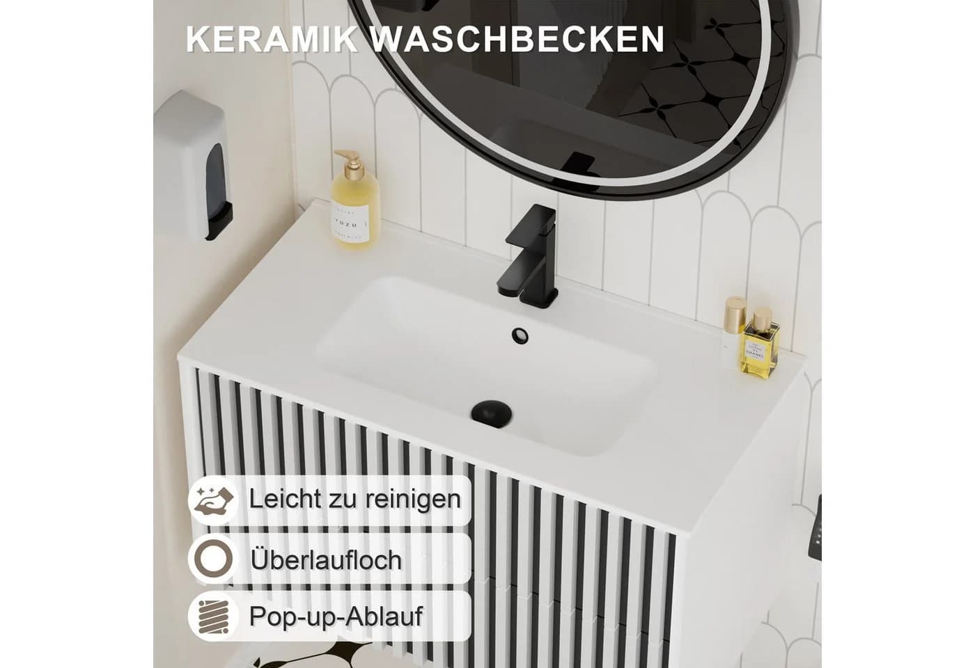 UEV Waschtisch mit Unterschrank Komplett-Set Weiß Keramik - Bild 4