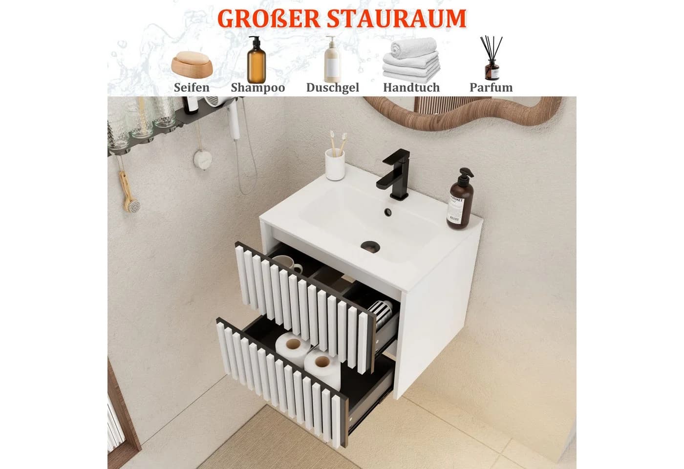 UEV Waschtisch mit Unterschrank 90 cm Weiß - Bild 4