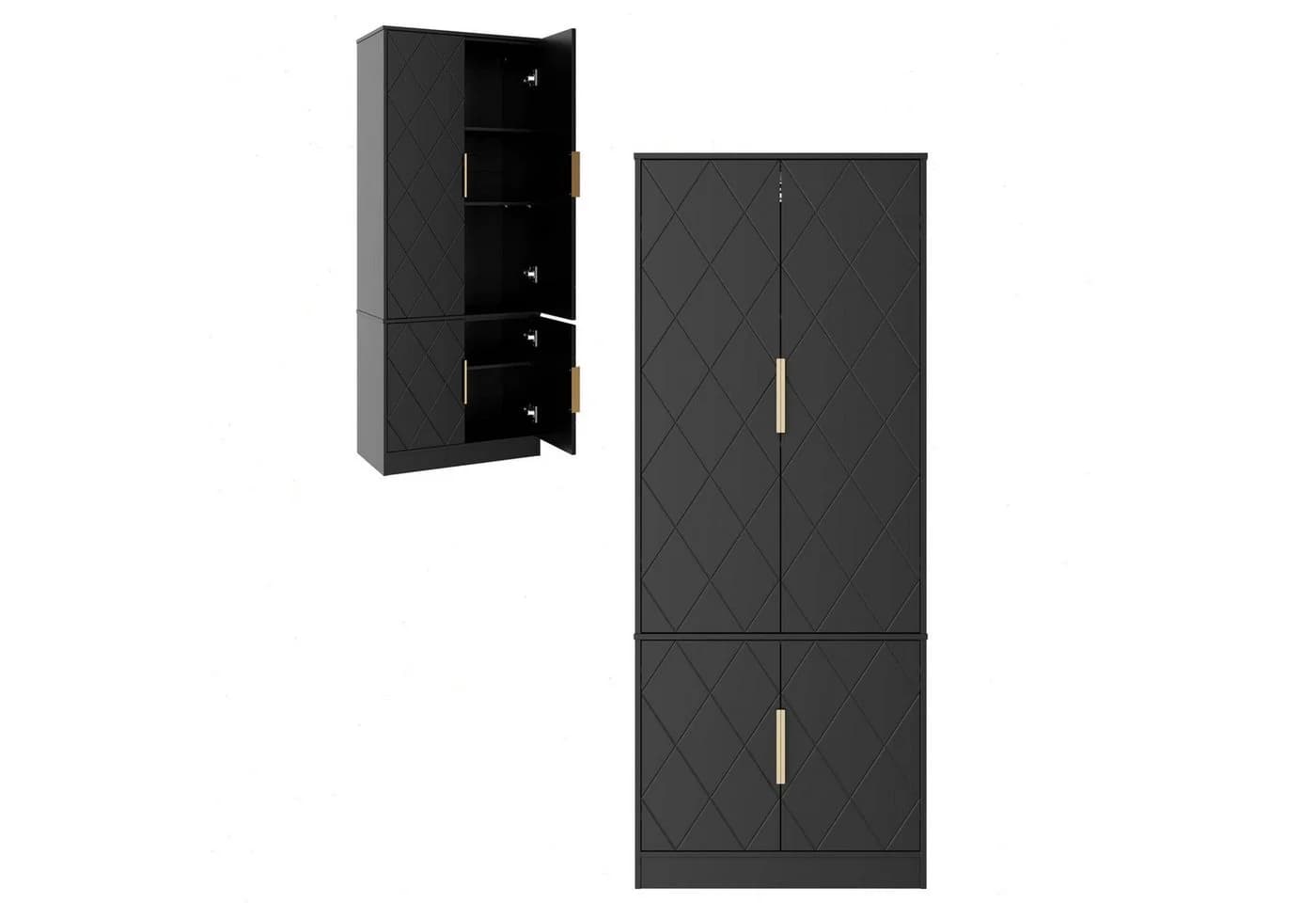 UEV Hochschrank 4 Türen Weiß/Schwarz Gold Metallgriffe - Bild 2