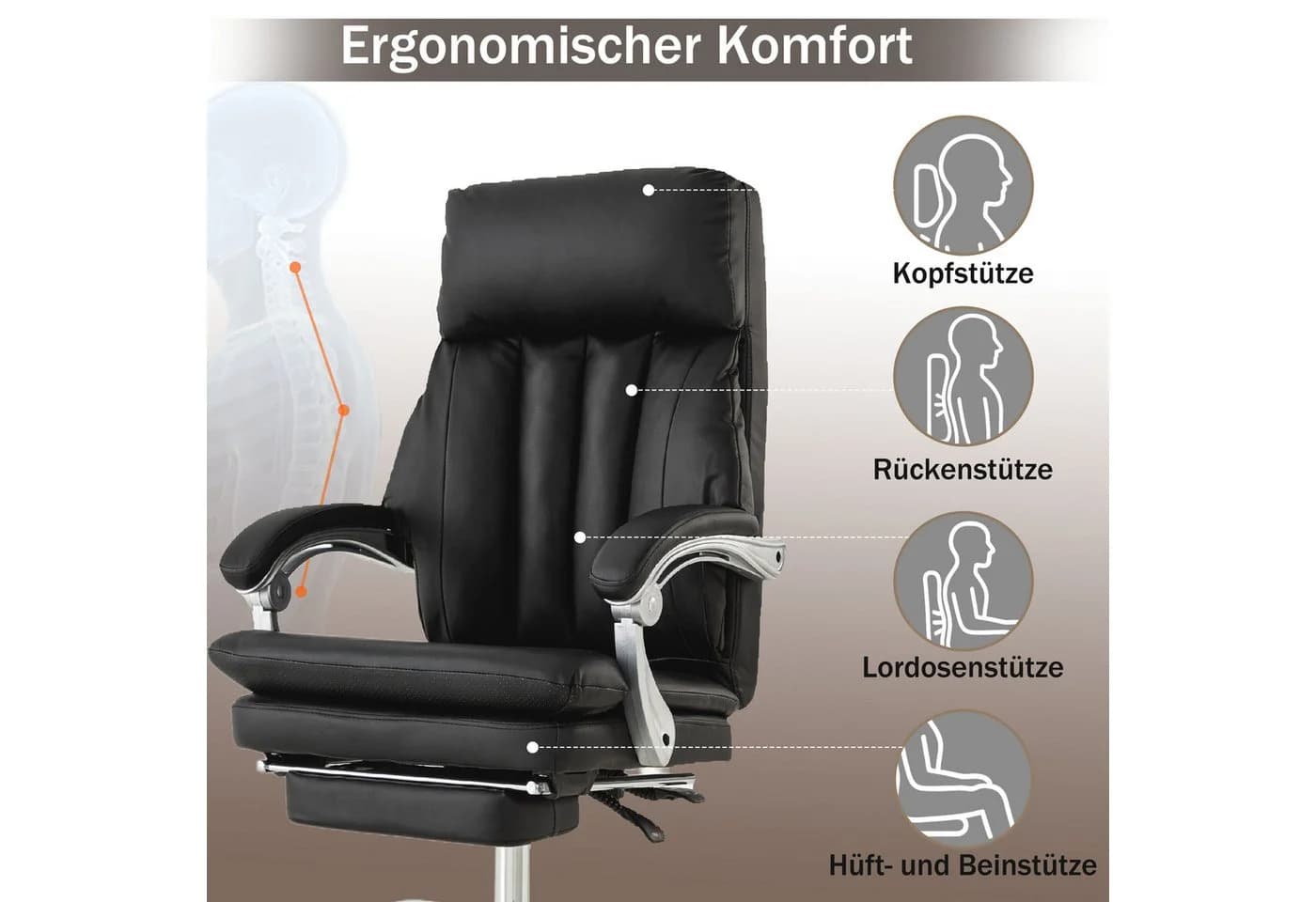 UEV Bürostuhl Ergonomisch mit Fußstütze Schwarz/Beige - Bild 4